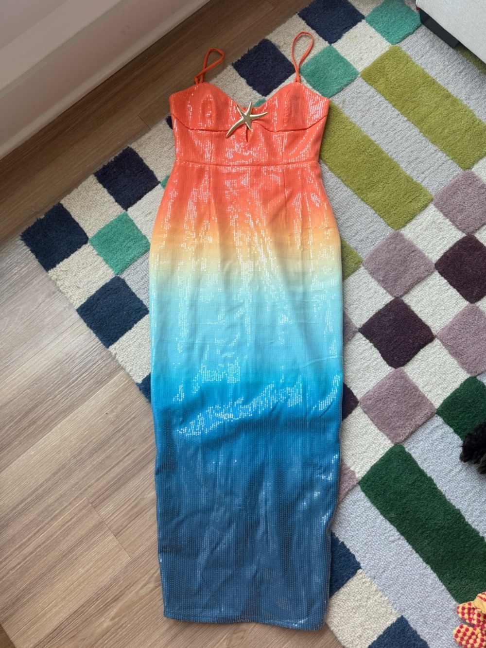 Runaway the Label- Ombre Sequin Mermaid Starfish Midi Dress - Coral to Blue